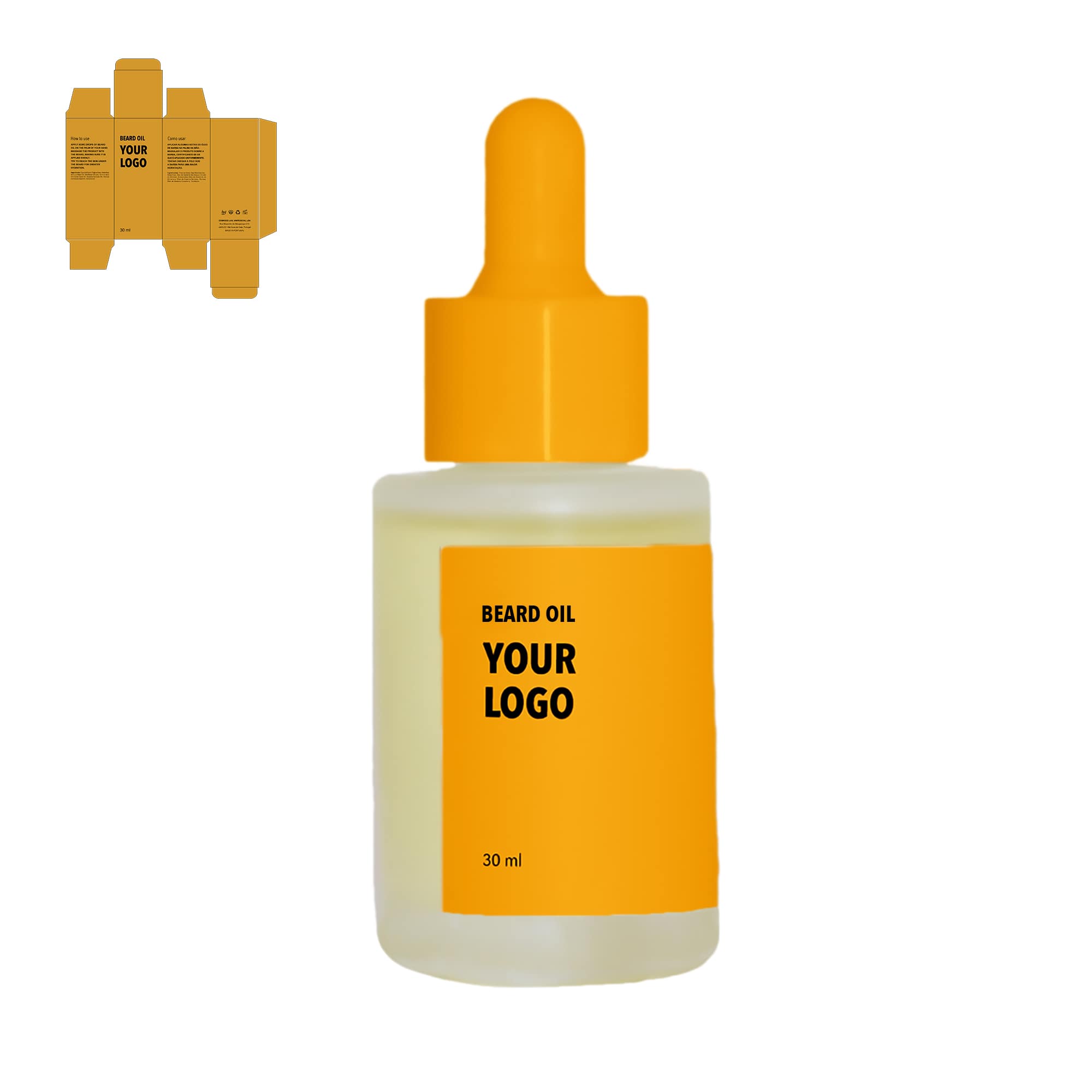 Custom Beard Oil made with argan with orange packaging by a private label cosmetic manufacturer in Europe.