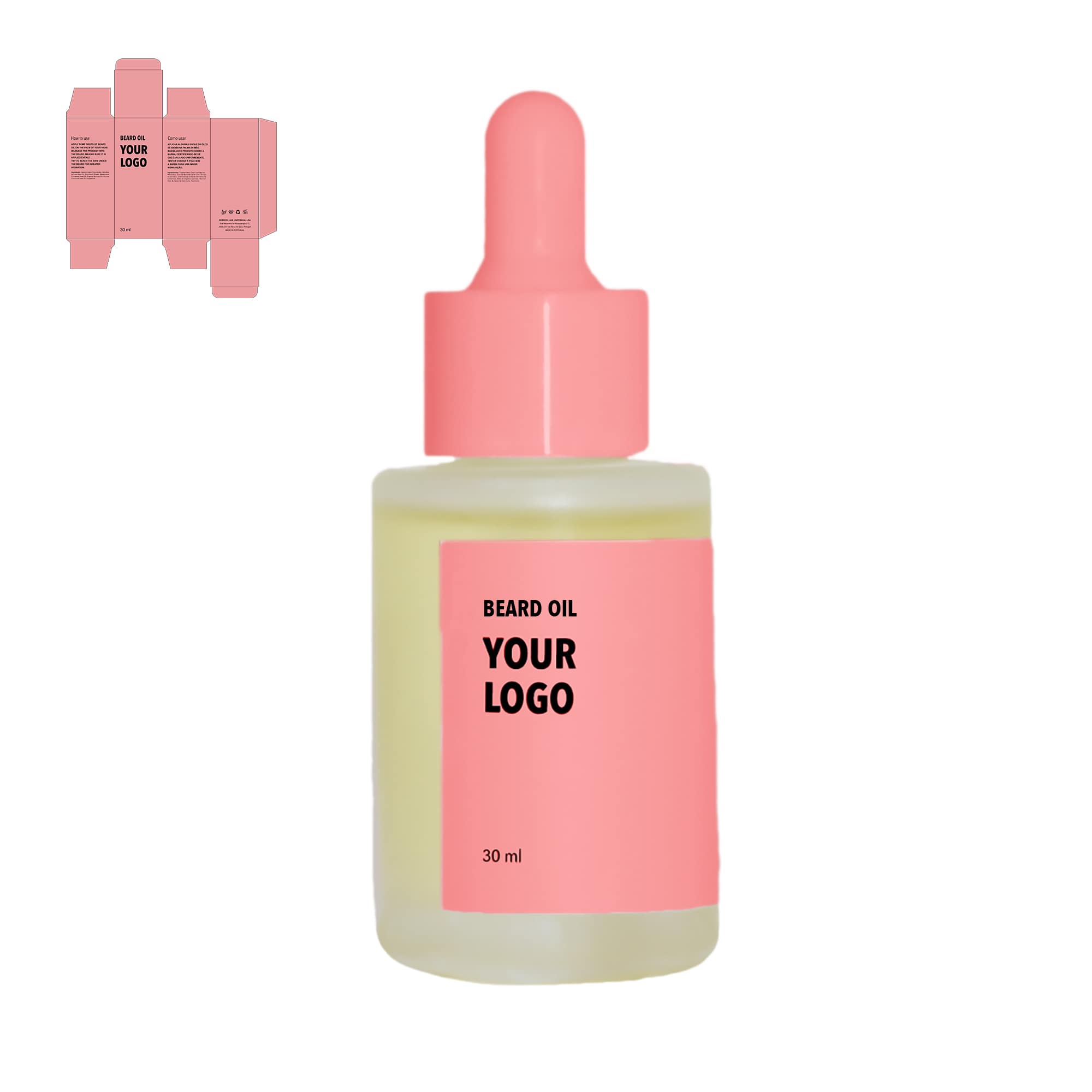 Custom Beard Oil made with argan with red packaging by a private label cosmetic manufacturer in Europe.