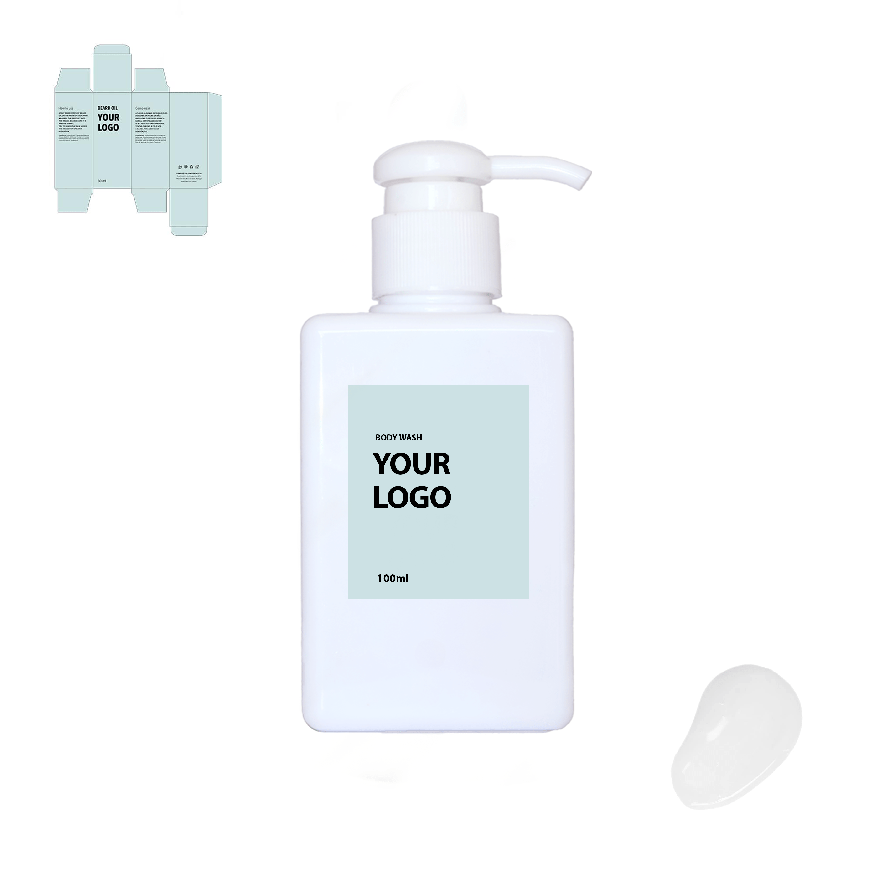 Custom Organic Body Wash with blue packaging by a private label cosmetic manufacturer in Europe