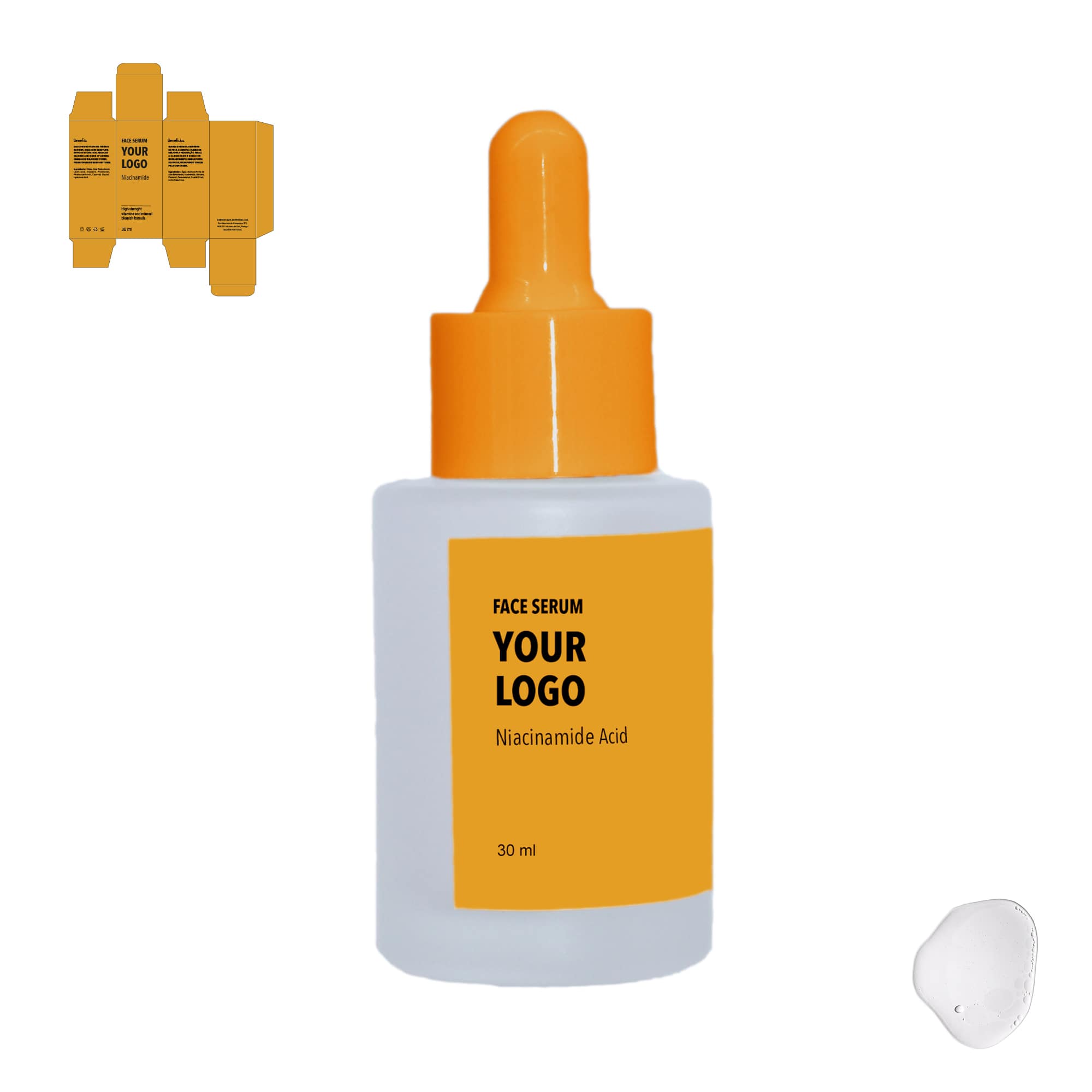 Custom Face Serum Niacinamide with orange label by a private label cosmetic manufacturer in Europe