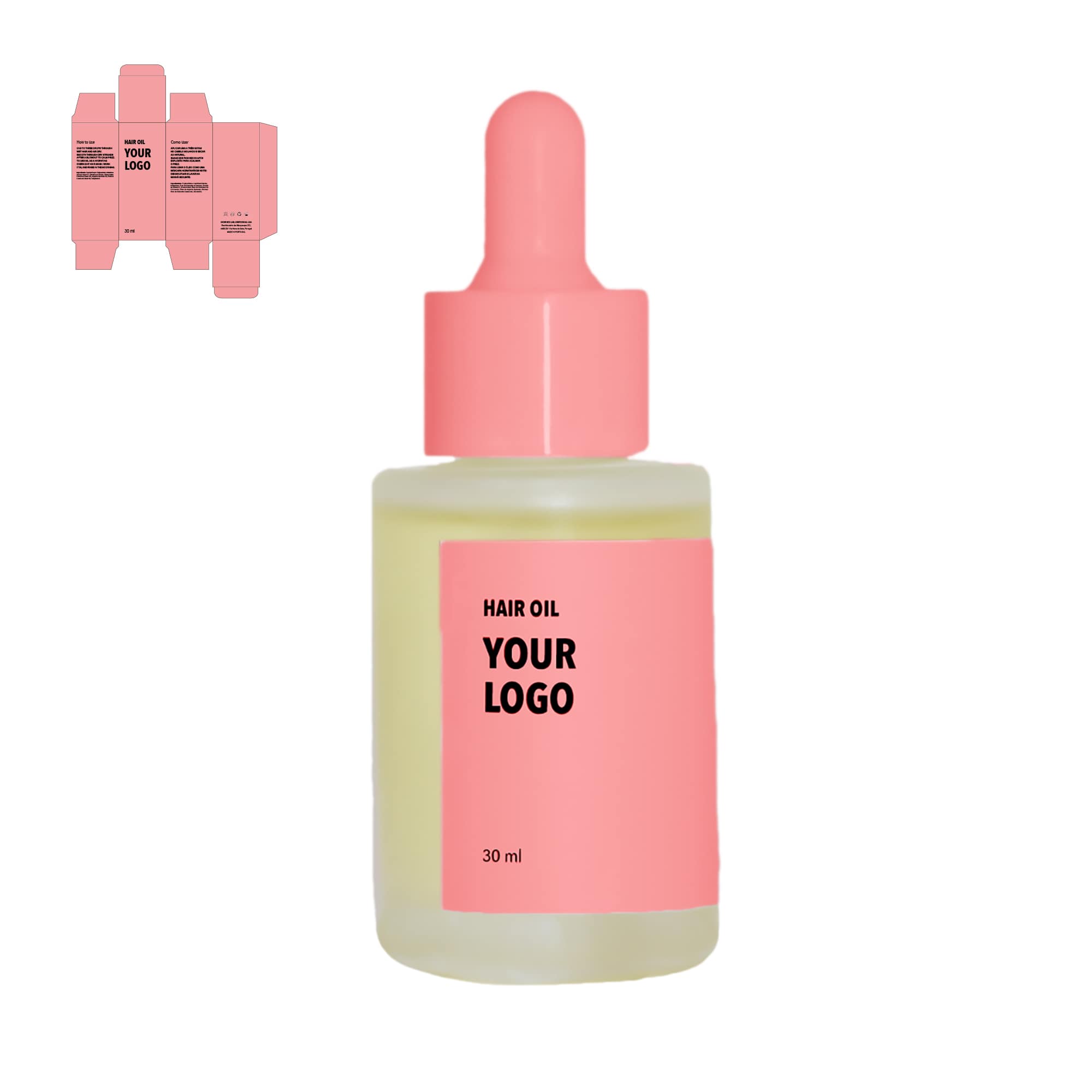 Custom Hair Oil made with argan with red packaging by a private label cosmetic manufacturer in Europe.