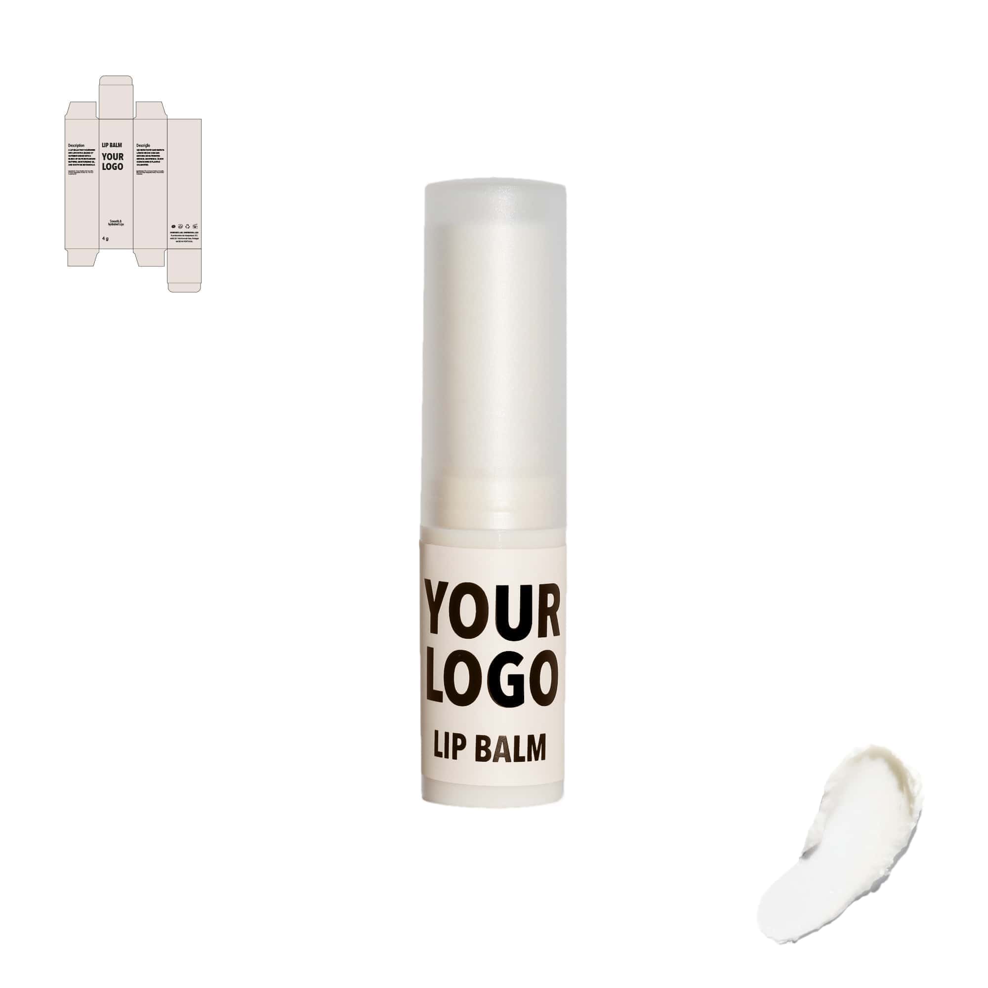 Custom Natural Lip Balm with coconut oil and olive oil by a private label cosmetic manufacturer in Europe. Vegan and cruelty free.