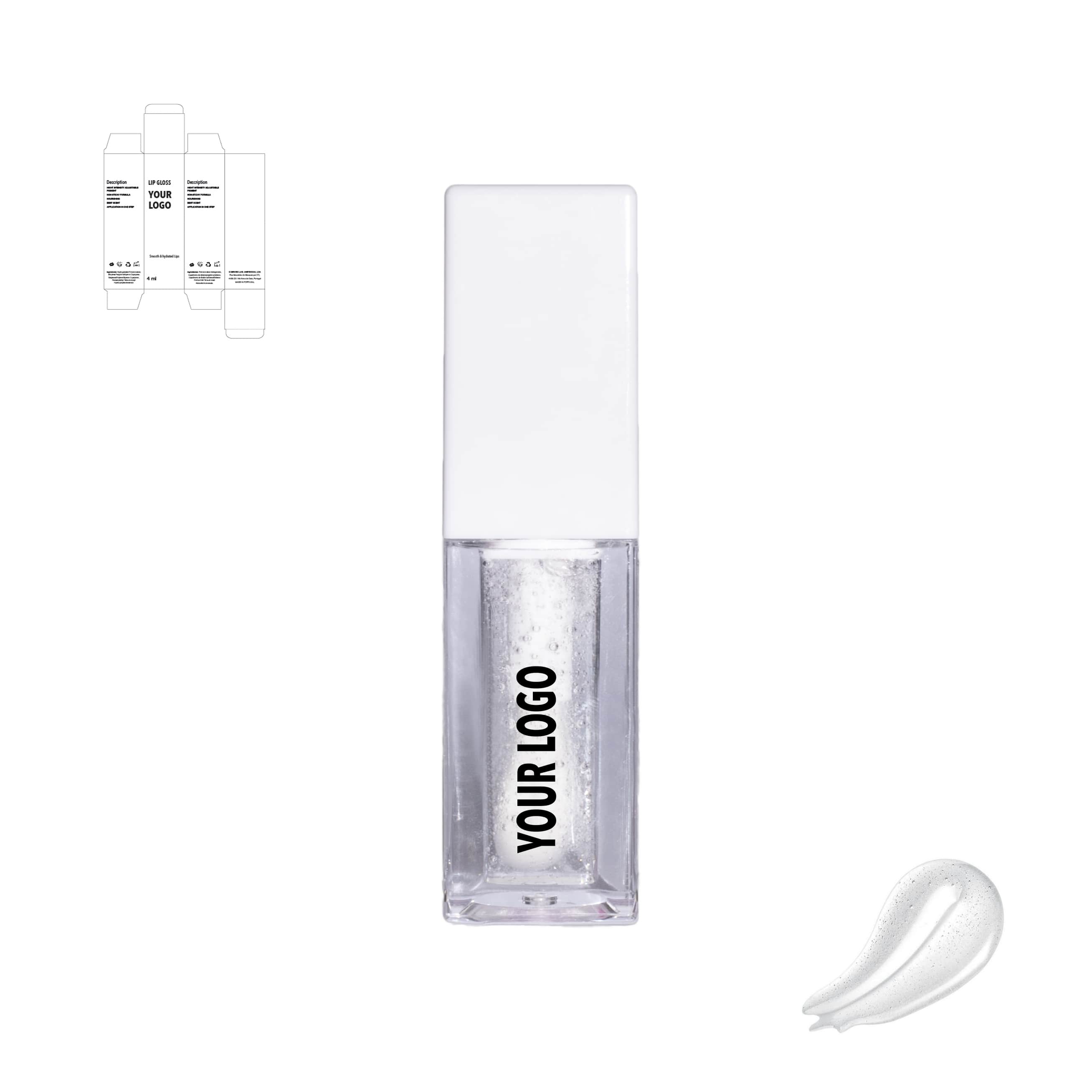 Custom lip oil clear with white packaging by a private label cosmetic manufacturer in Europe