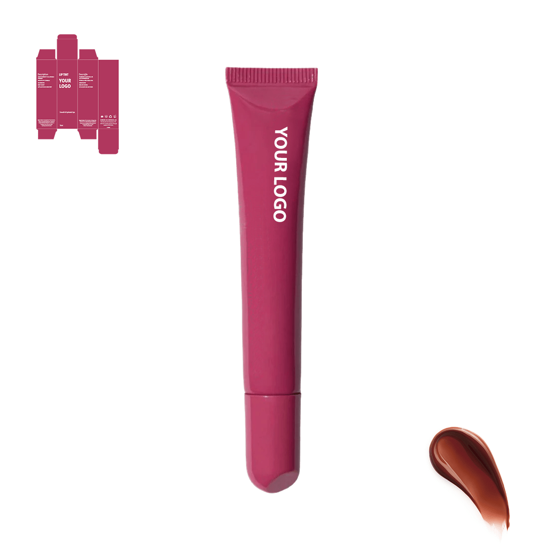 Custom lip treatment and lip mask with brown shade and red packaging by a private label cosmetic manufacturer in Europe