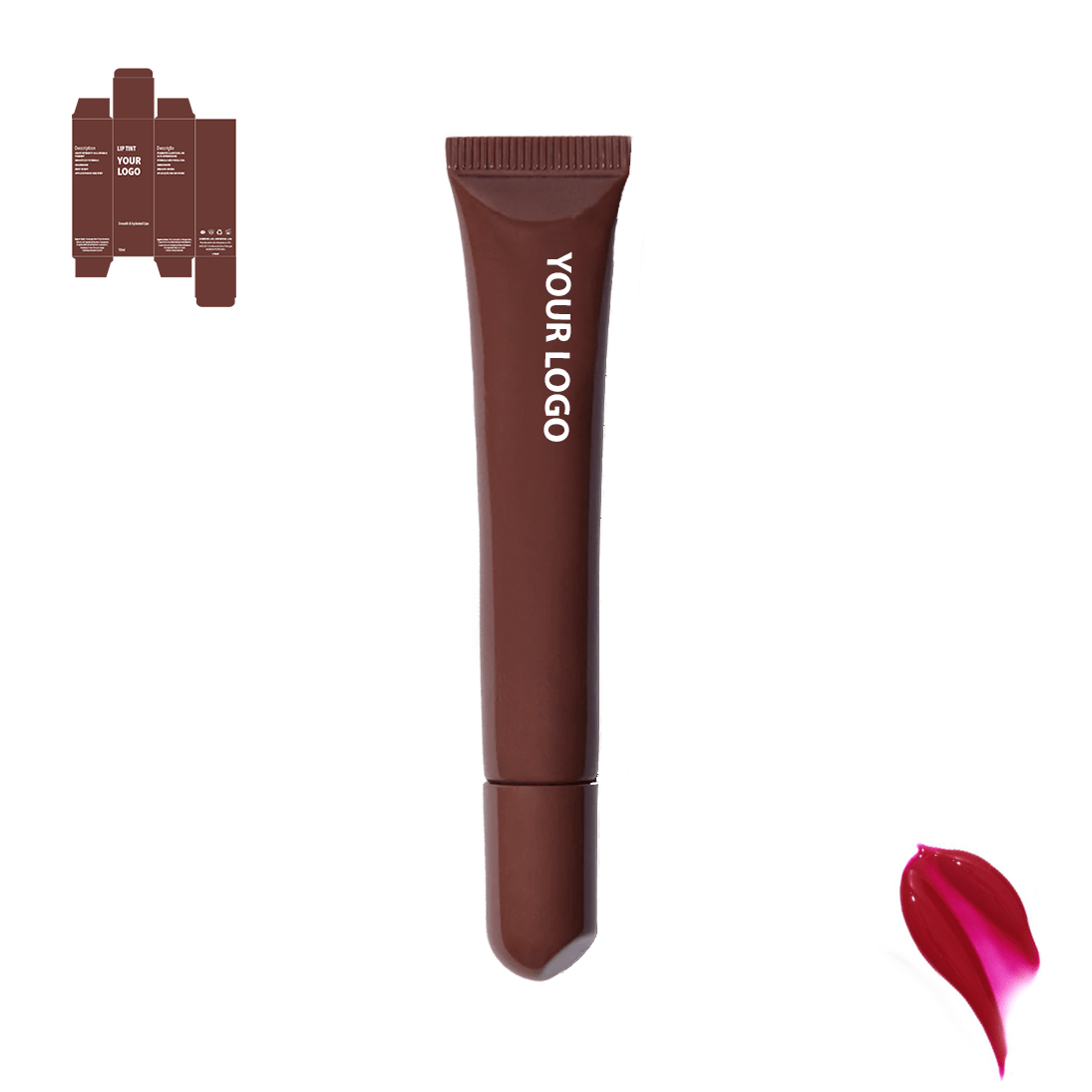 Custom lip treatment and lip mask with red shade and brown packaging by a private label cosmetic manufacturer in Europe