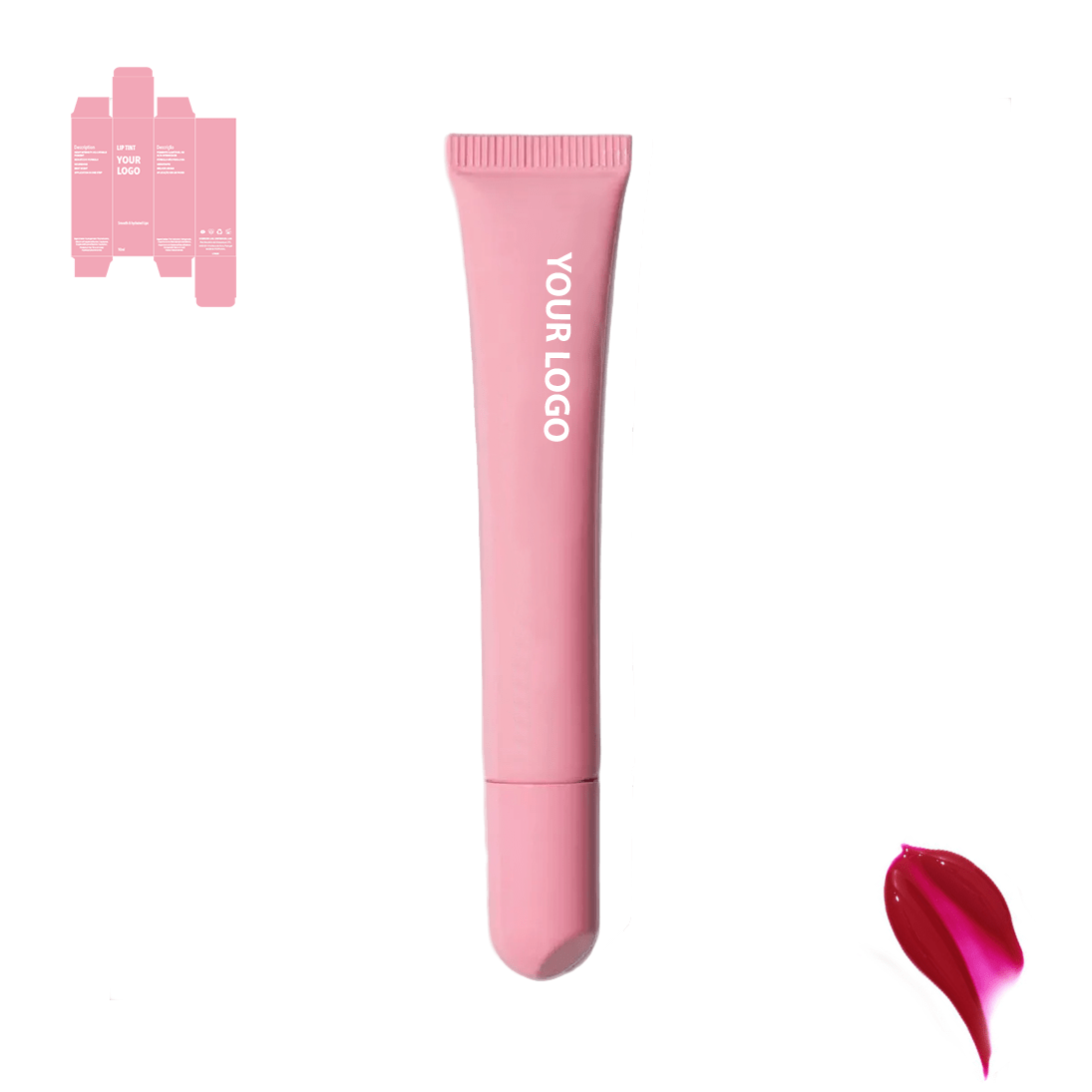 Custom lip treatment and lip mask with red shade and pink packaging by a private label cosmetic manufacturer in Europe