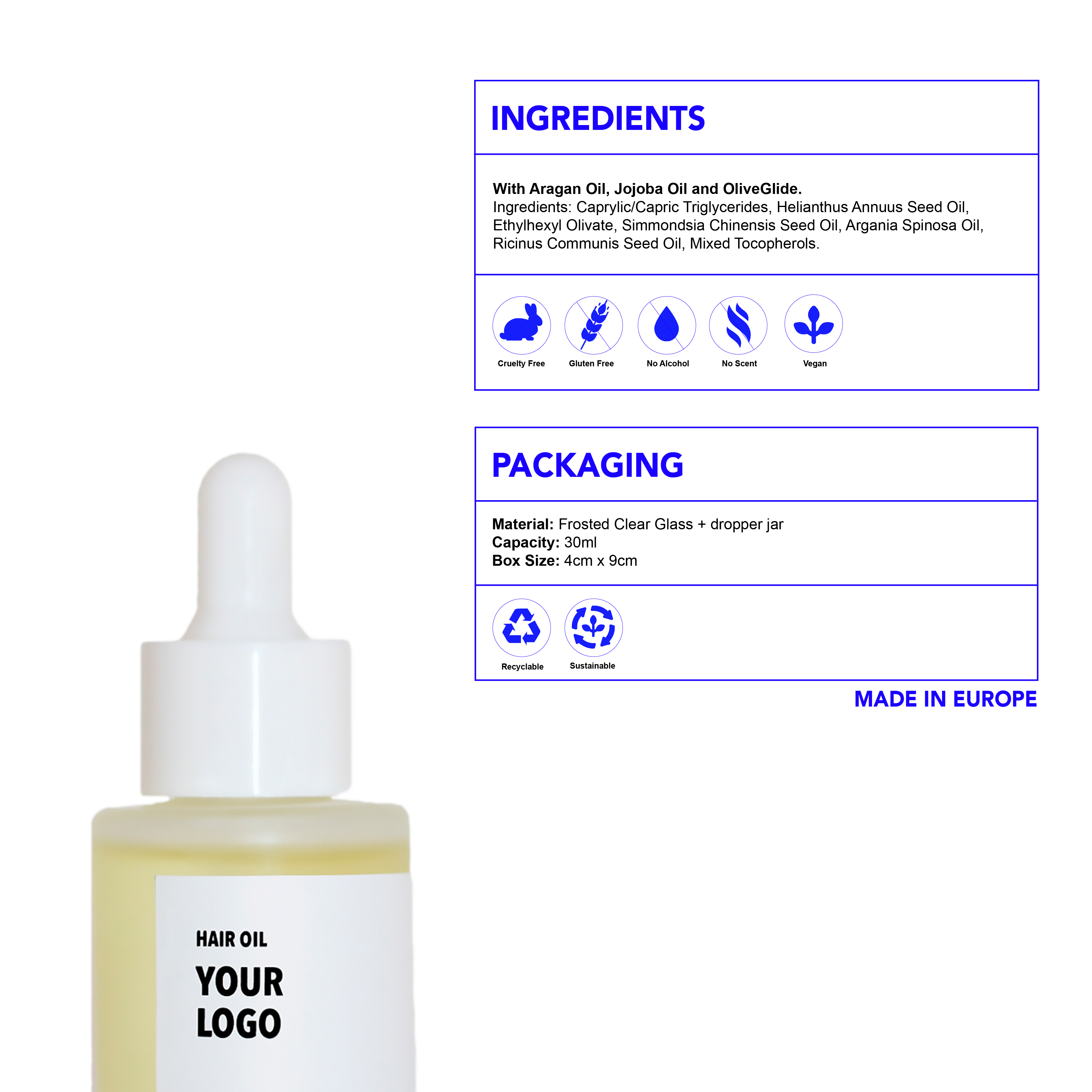 custom hair_oil_ingredients: aragan oil, jojoba oil and olive glide.