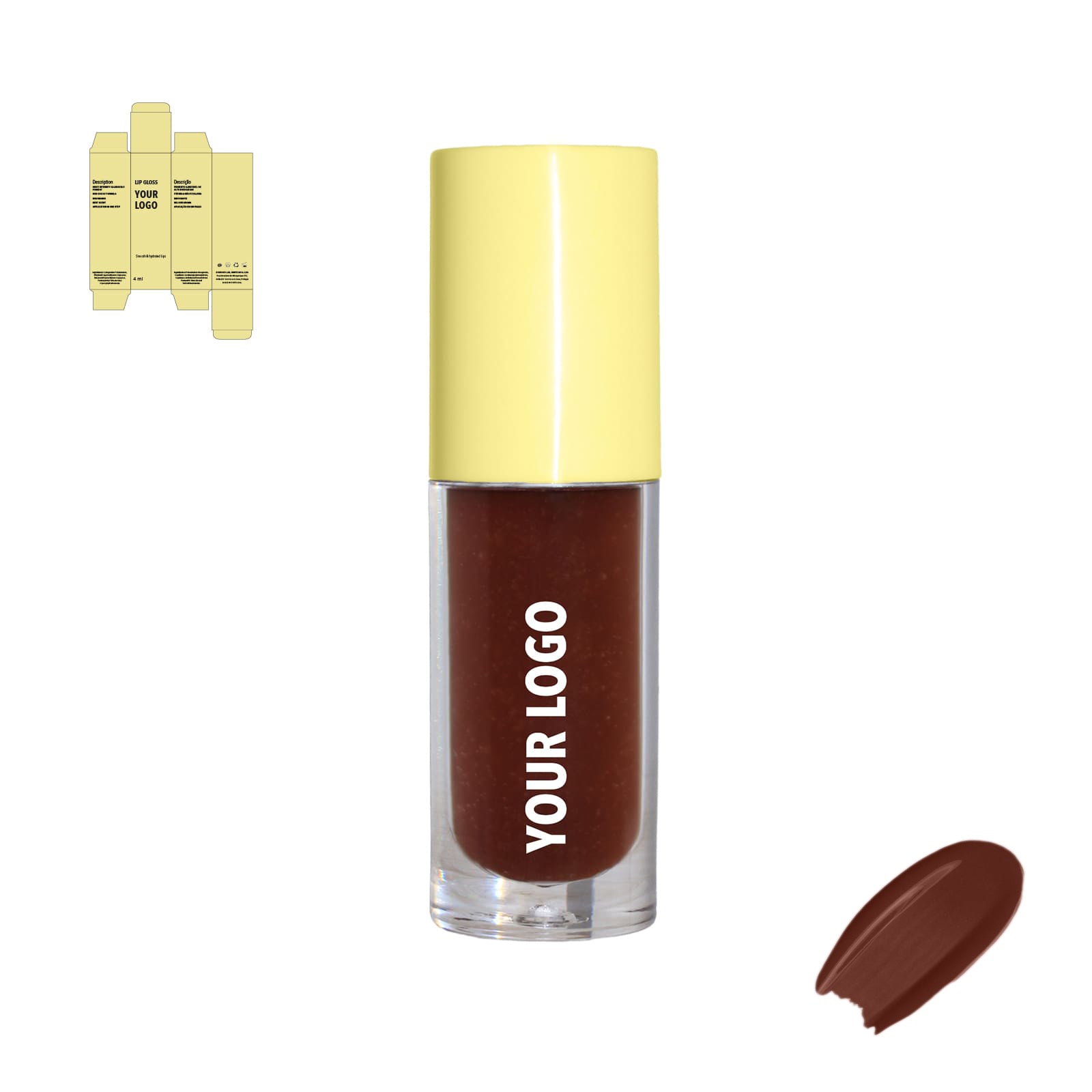 custom lip gloss brown with yellow packaging