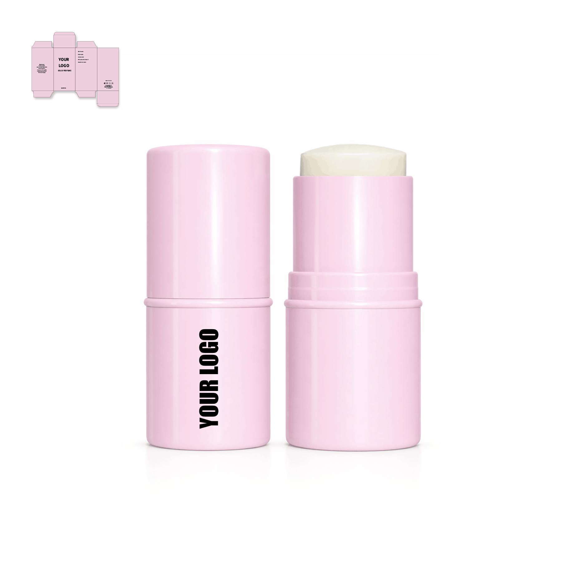 private label solid perfume stick with pink packaging. Perfumes supplier and manufacturer.