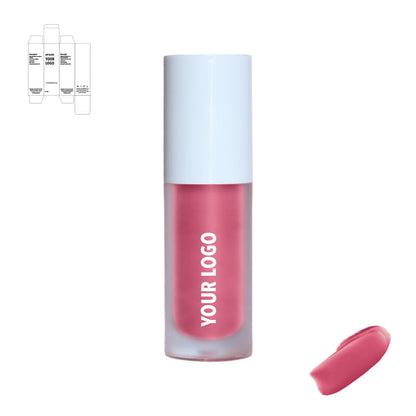 Custom liquid blush with dark pink shade and white packaging by a private label cosmetic manufacturer in Europe