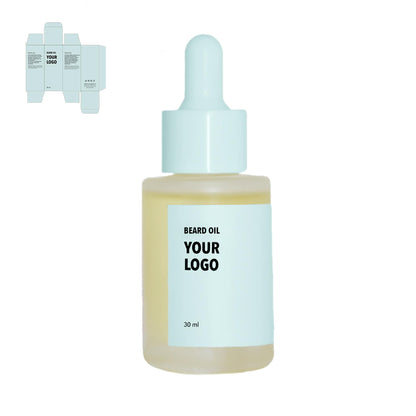 Custom Beard Oil made with argan with blue packaging by a private label cosmetic manufacturer in Europe.