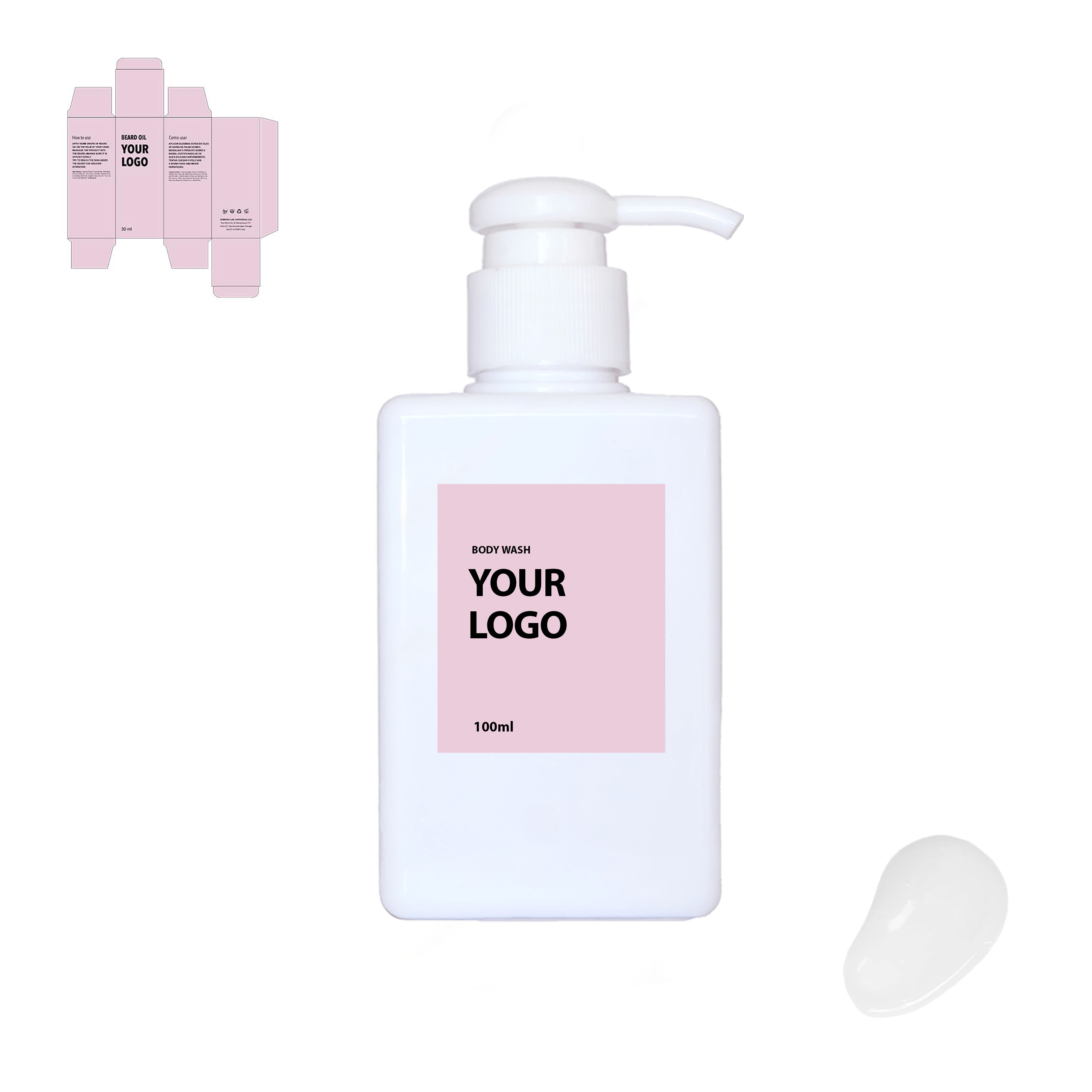 Custom Organic Body Wash with pink packaging by a private label cosmetic manufacturer in Europe