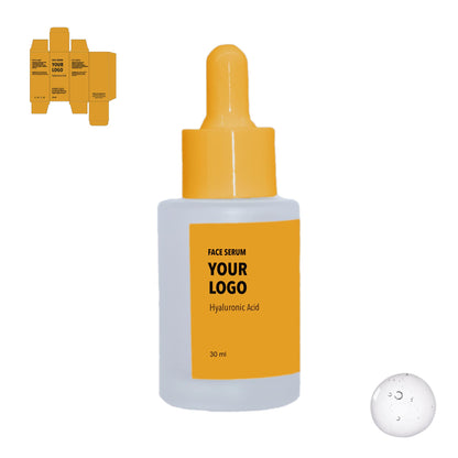 Custom Face Serum Hyaluronic Acid with orange label by a private label cosmetic manufacturer in Europe