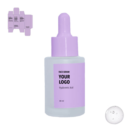 Custom Face Serum Hyaluronic Acid with purple label by a private label cosmetic manufacturer in Europe