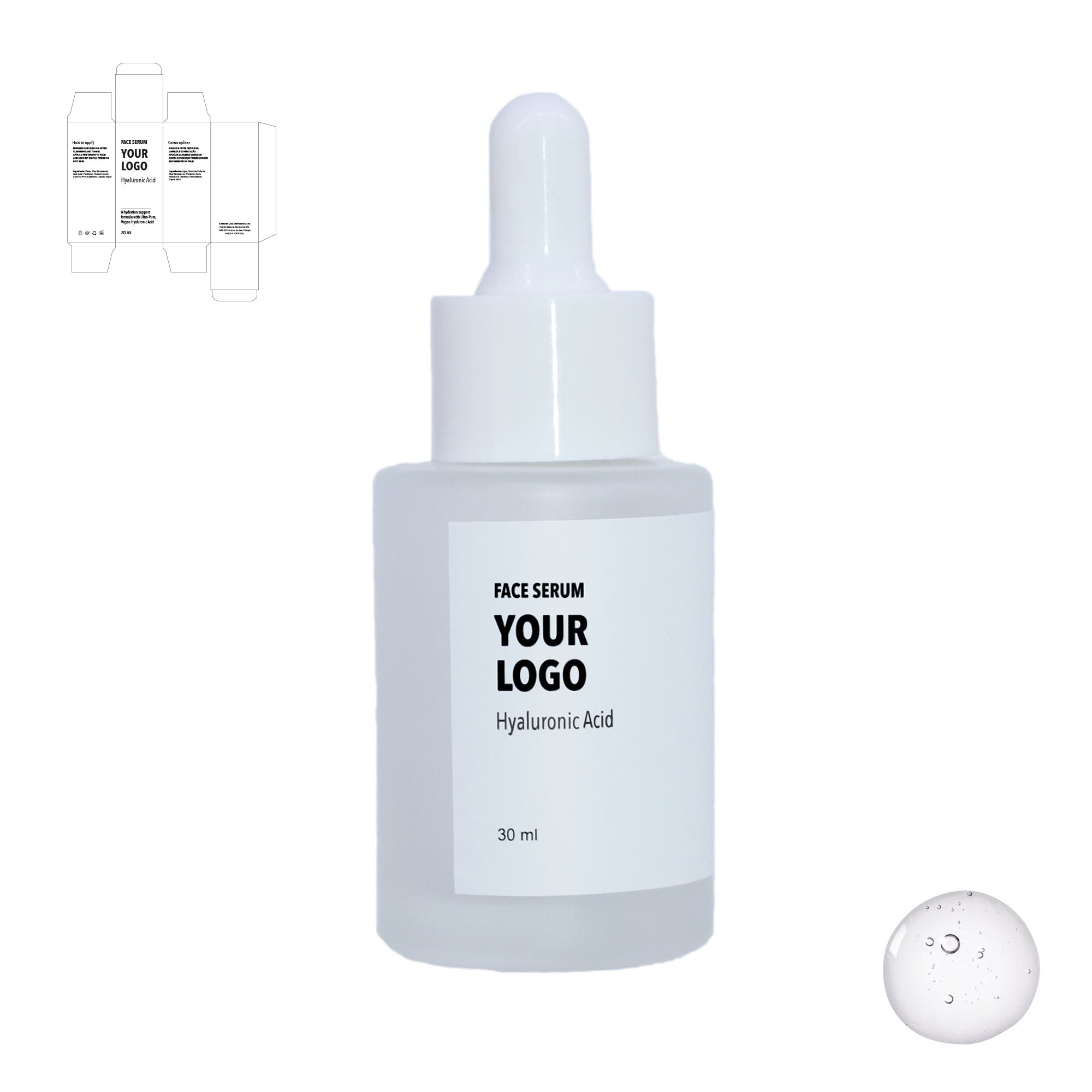 Custom Face Serum Hyaluronic Acid with white label by a private label cosmetic manufacturer in Europe