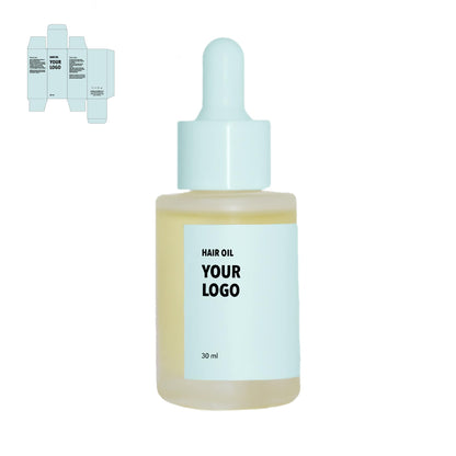 Custom Hair Oil made with argan with blue packaging by a private label cosmetic manufacturer in Europe.