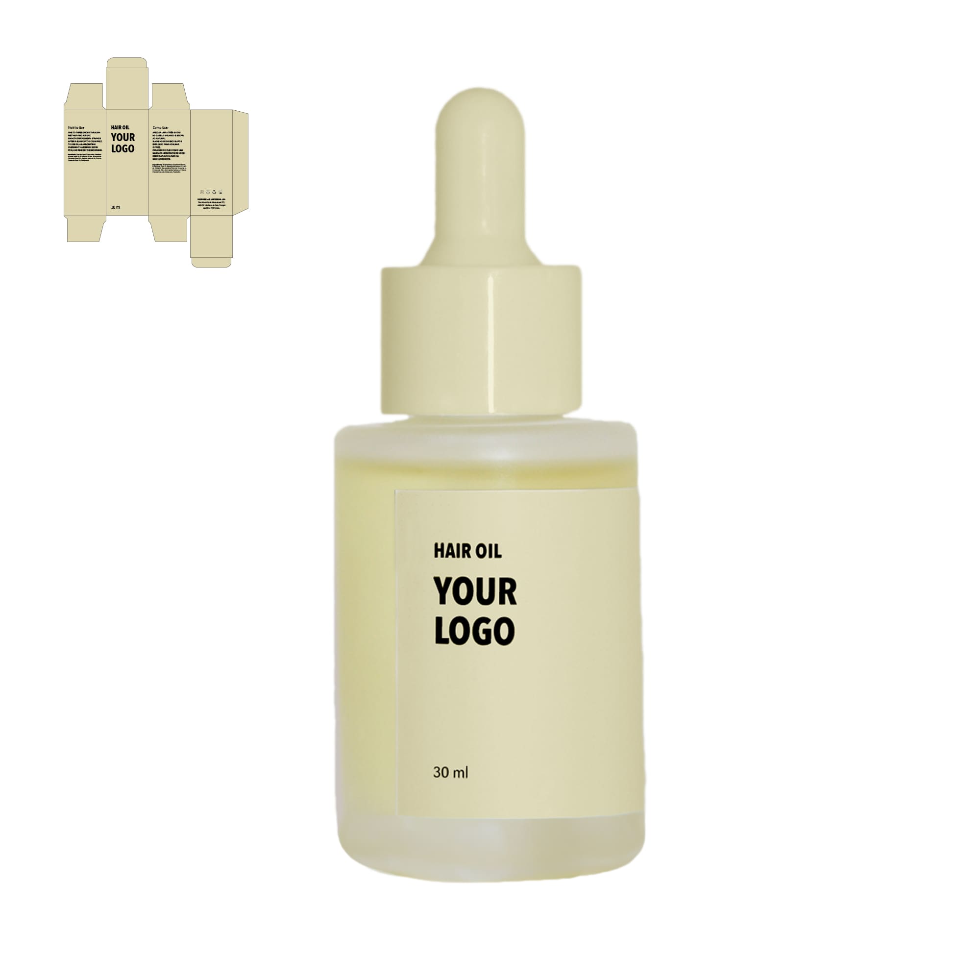 Custom Hair Oil made with argan with yellow packaging by a private label cosmetic manufacturer in Europe.