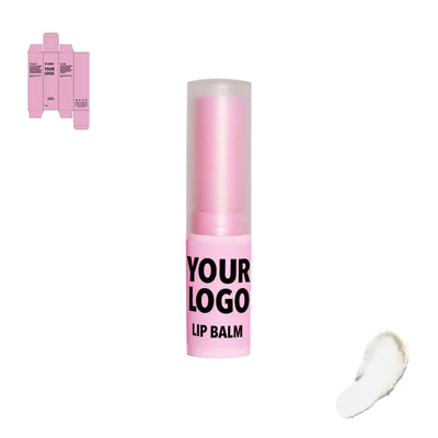 Custom Natural Lip Balm by a private label cosmetic manufacturer in Europe. Vegan and cruelty free. Pink packaging.