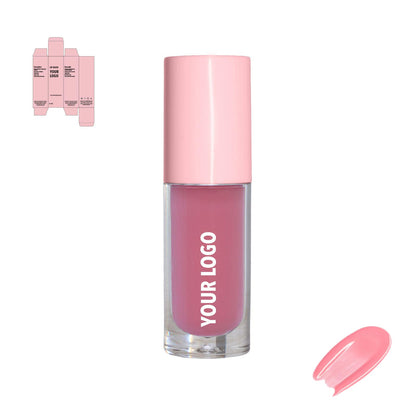 Custom lip gloss with pink shade and pink packaging by a private label cosmetic manufacturer in Europe