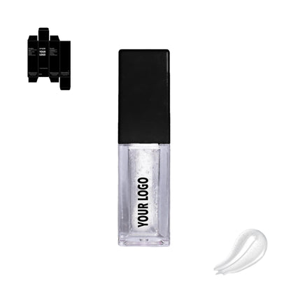 Custom lip oil clear with black packaging by a private label cosmetic manufacturer in Europe. Luxury lip care.