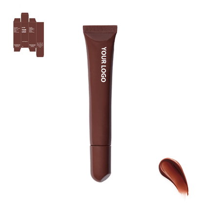 Custom lip treatment and lip mask with brown shade and brown packaging by a private label cosmetic manufacturer in Europe