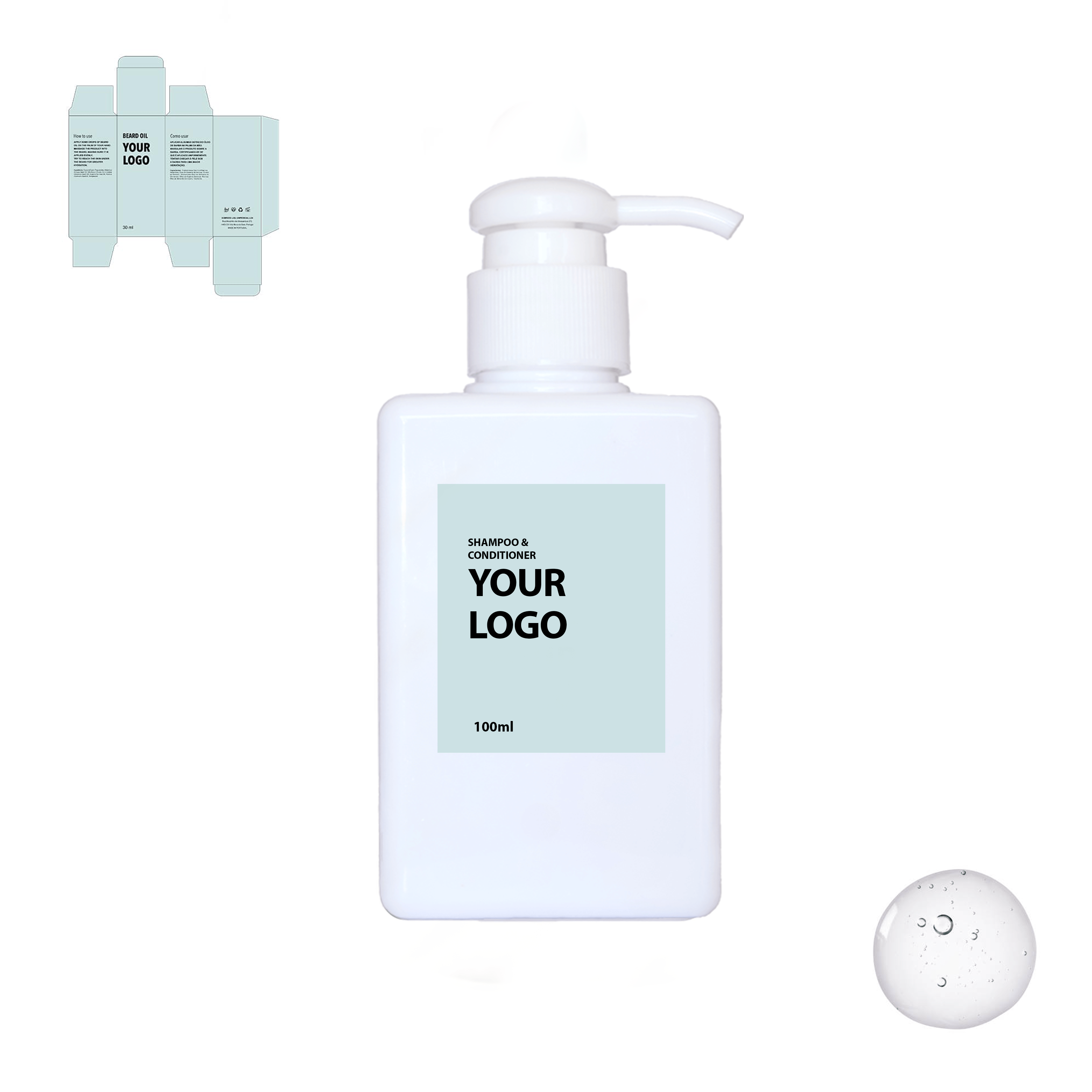 Custom Organic Shampoo with blue packaging by a private label cosmetic manufacturer in Europe