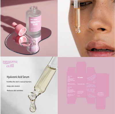 Custom Face serum with hyaluronic acid with low MOQ. 