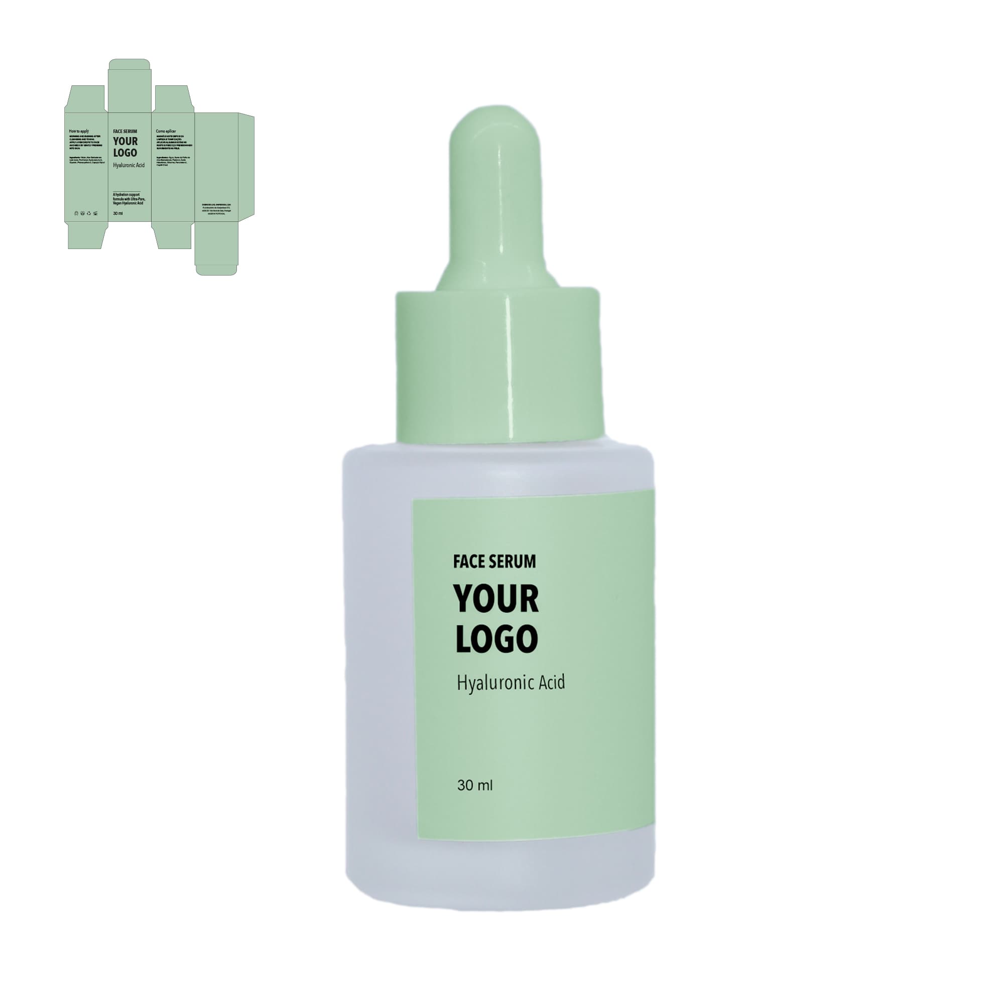 custom face serum hyaluronic acid green packaging