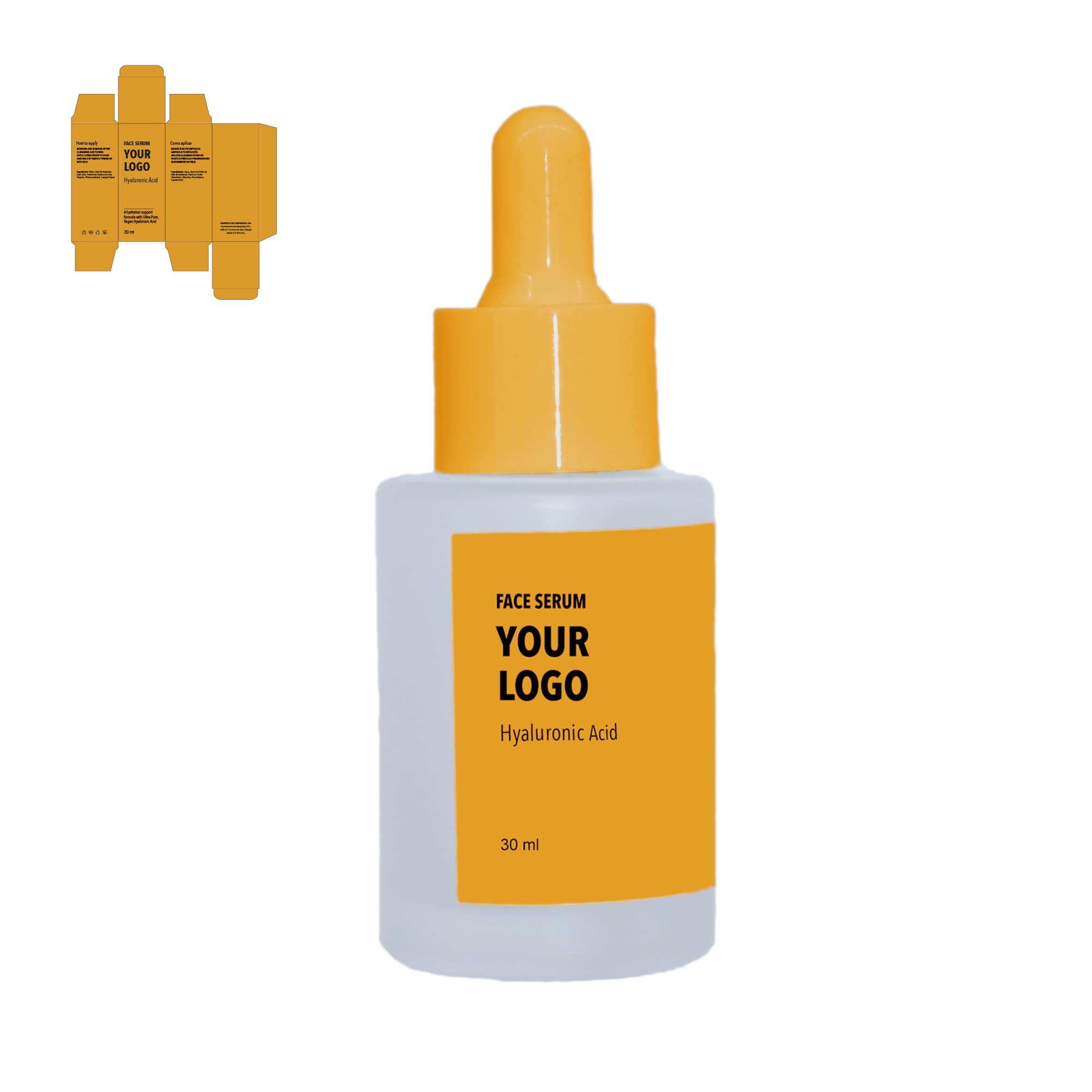 custom face serum hyaluronic acid orange packaging