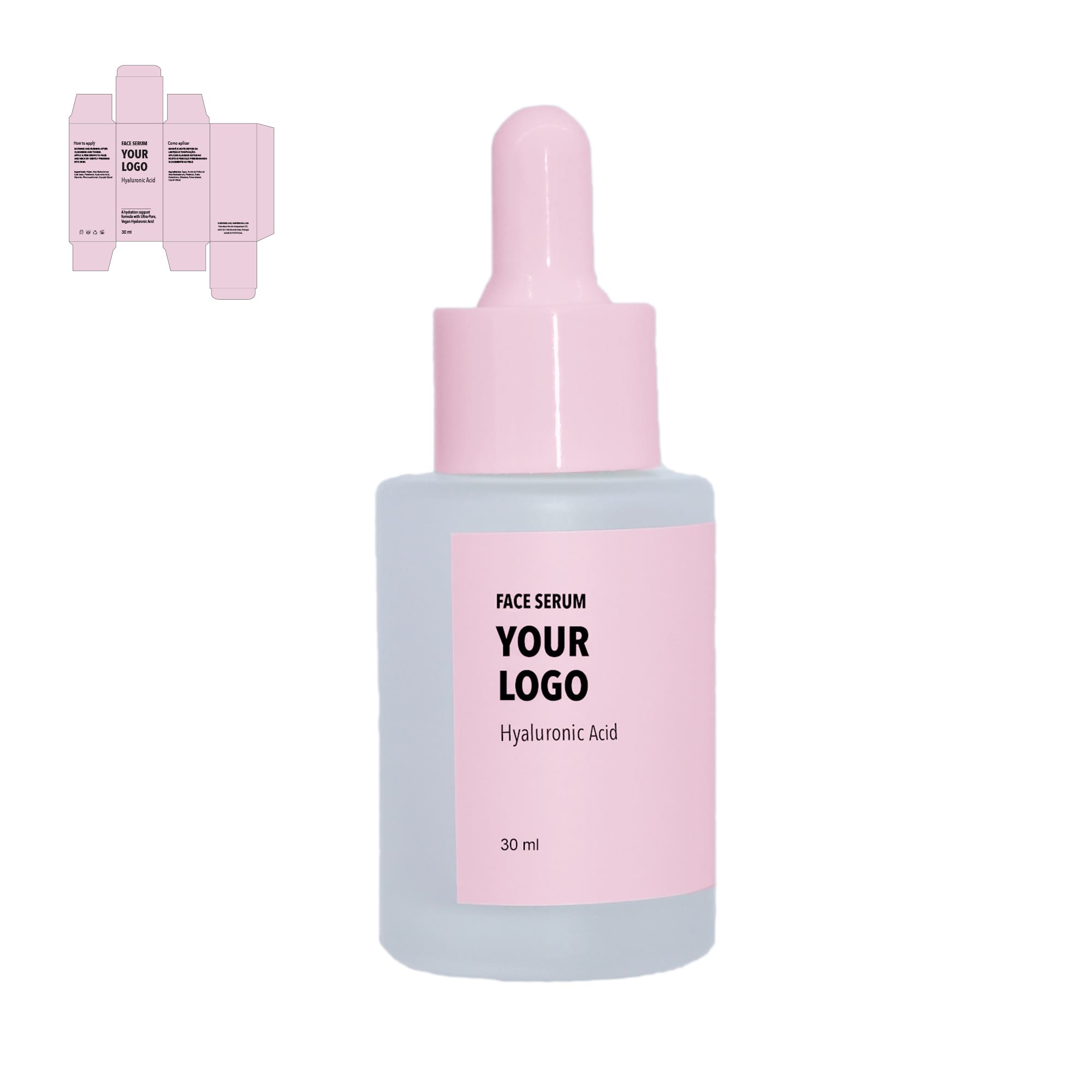 custom face serum hyaluronic acid pink packaging