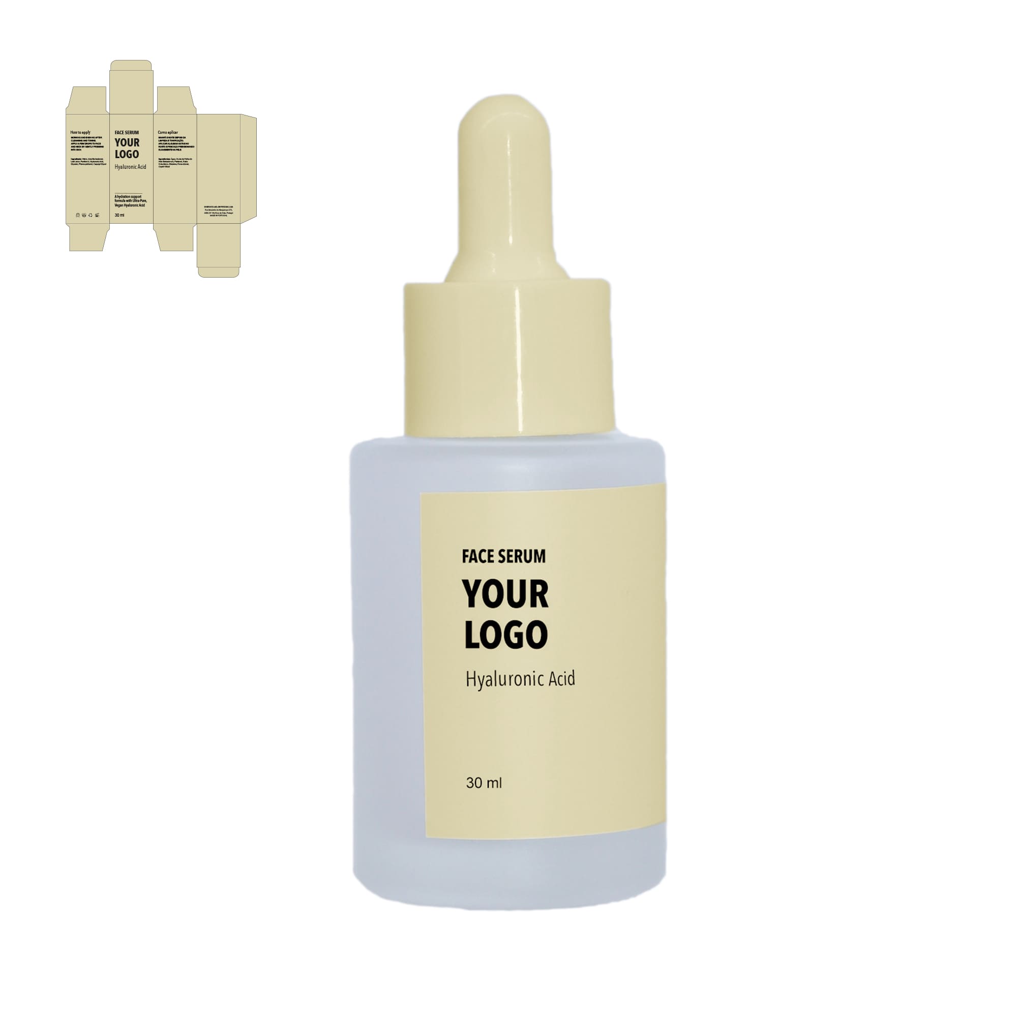 custom face serum hyaluronic acid yellow packaging