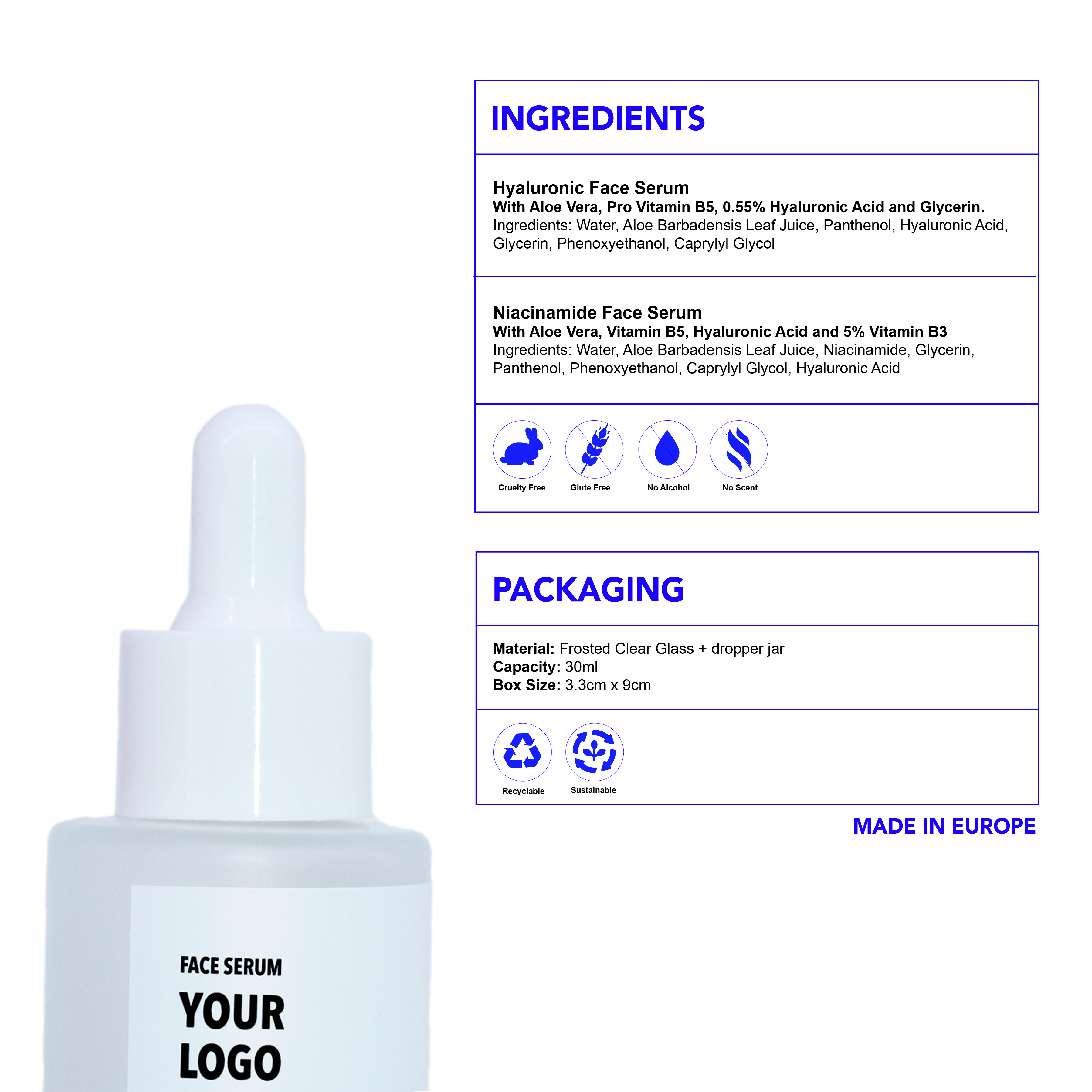 face serum ingredients: hyaluronic acid and niacinamide