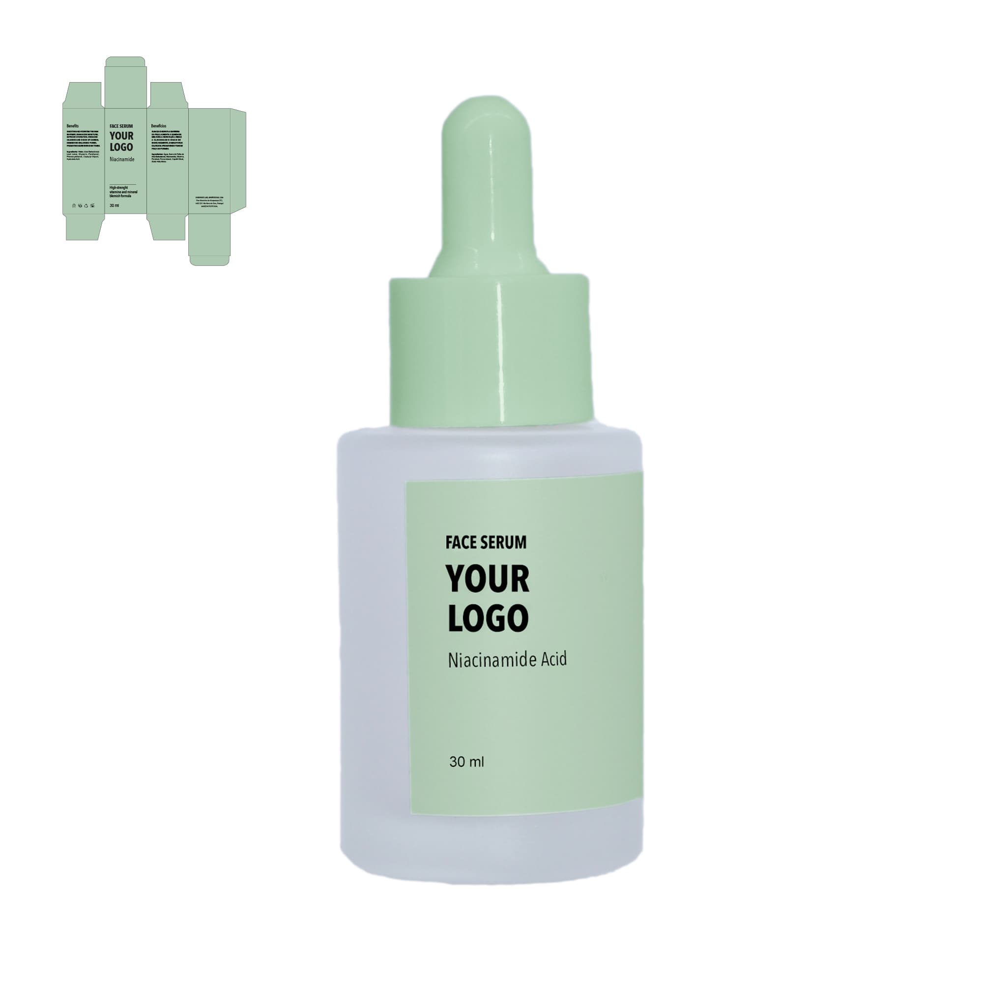 custom face serum niacinamide green packaging