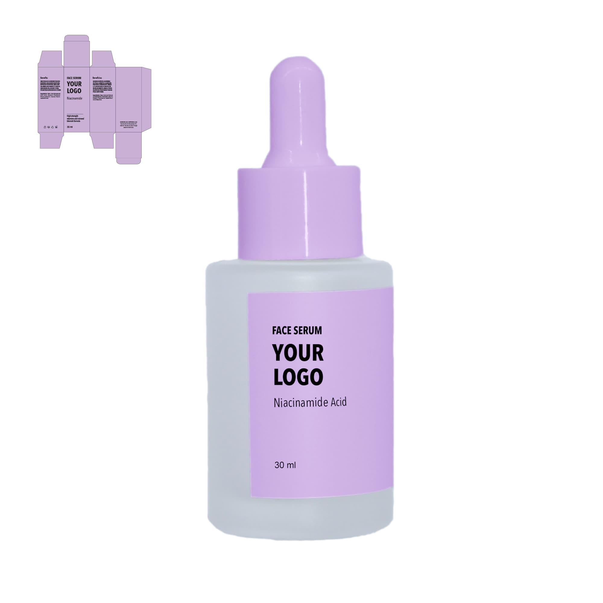 custom face serum niacinamide purple packaging