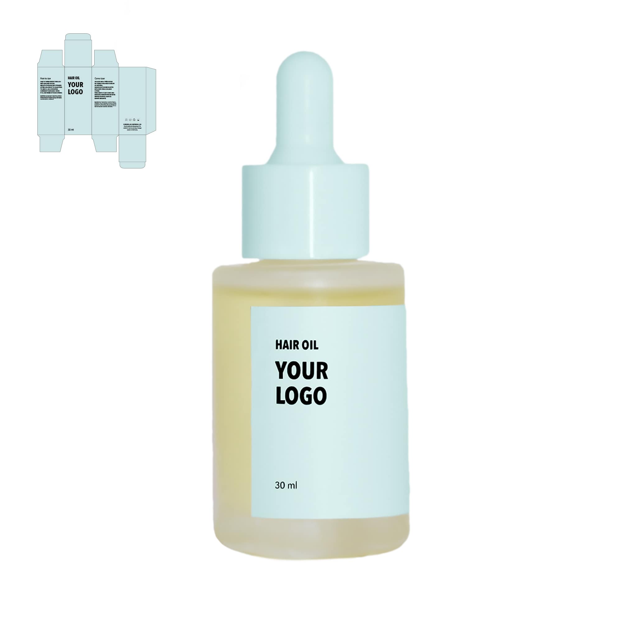 custom hair oil blue packaging