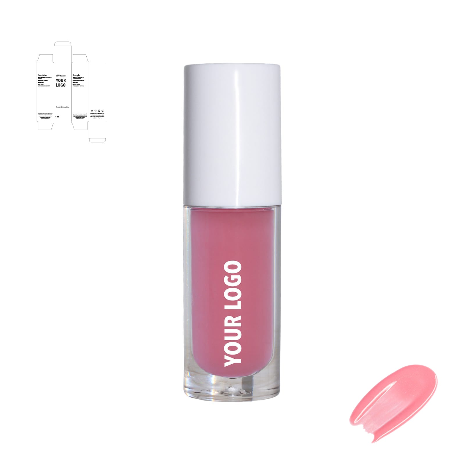 custom lip gloss pink white packaging