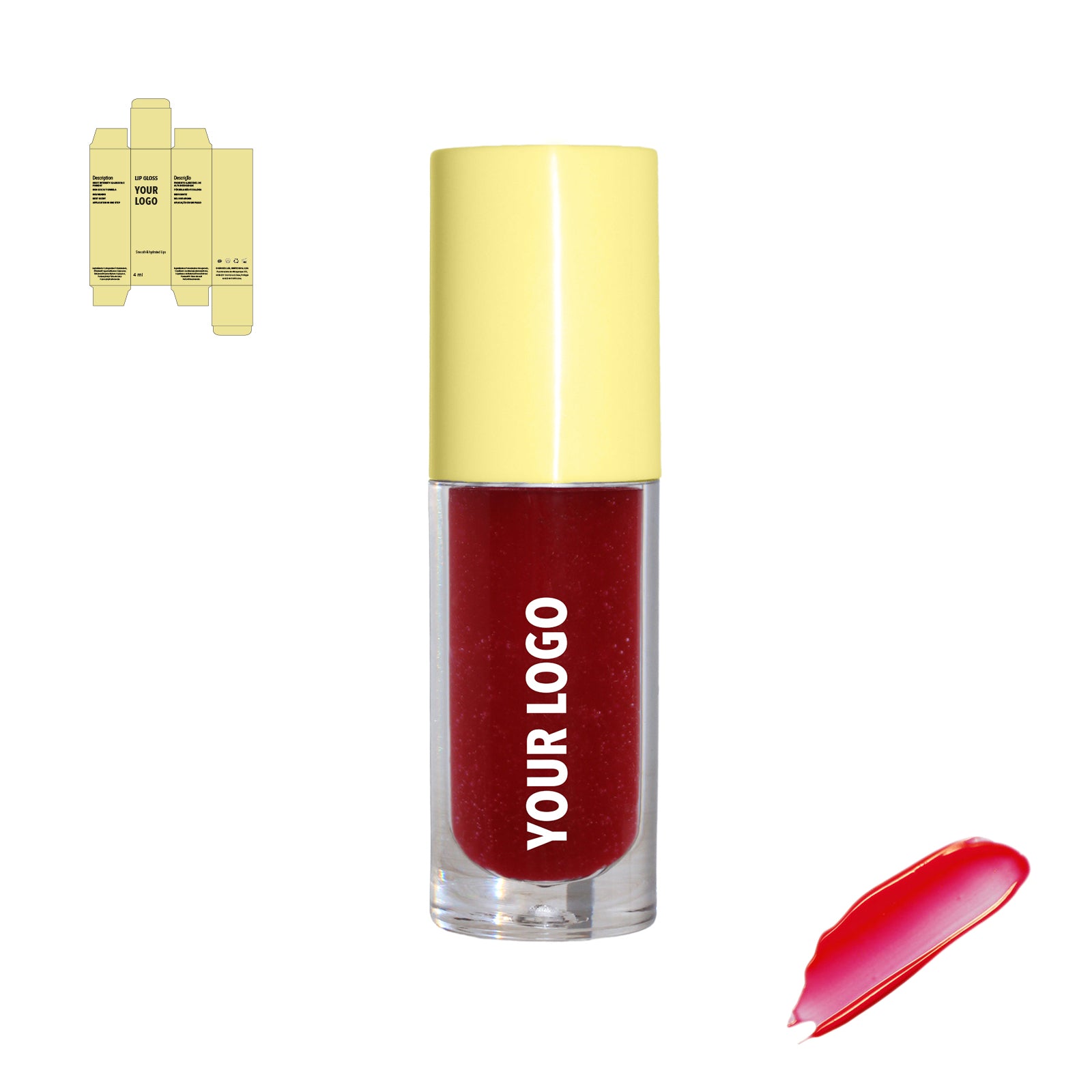 custom lip gloss red with yellow packaging