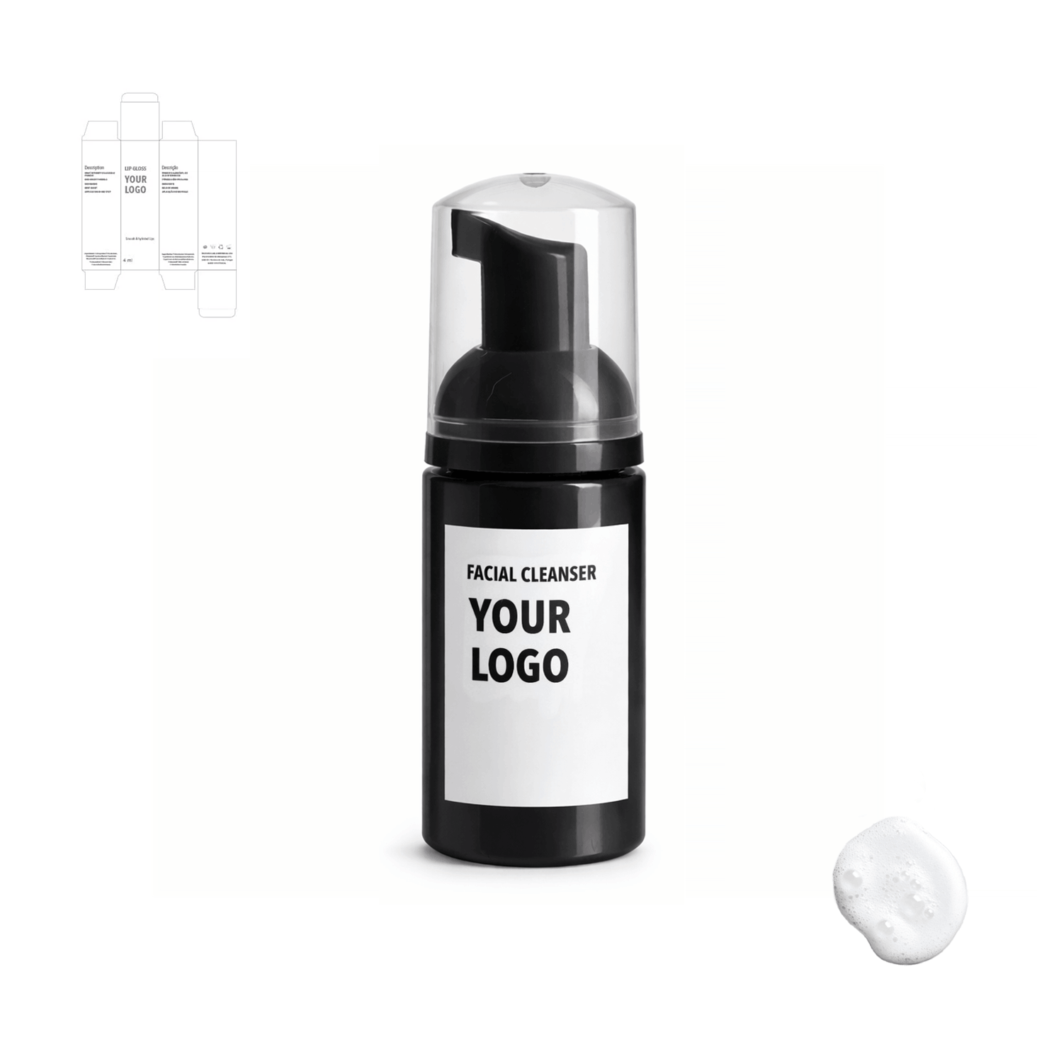 face cleanser for private label with black packaging, travel size from a skincare manufacturer. 