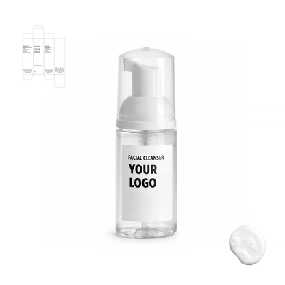 face cleanser for private label, travel size with clear packaging from a skincare manufacturer. 