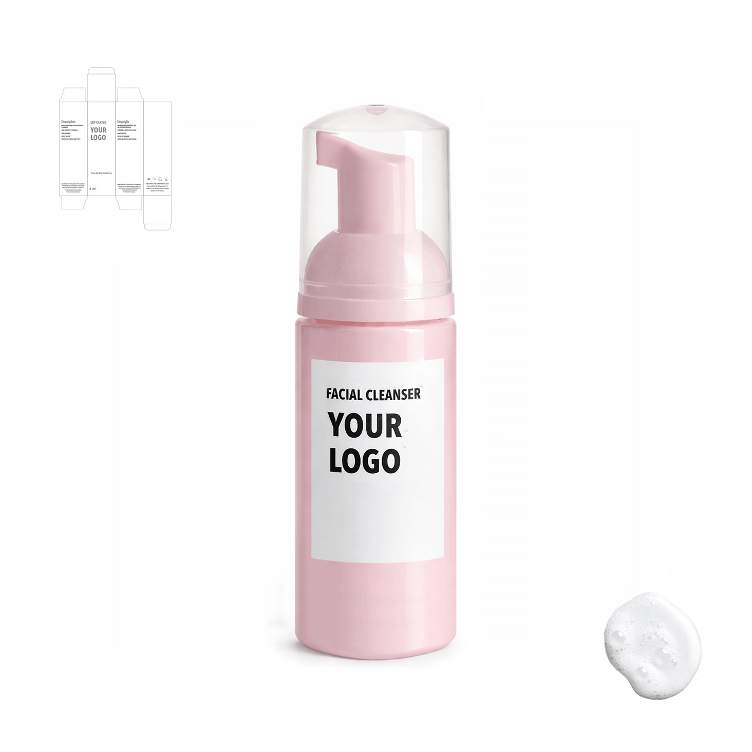 face cleanser for private label, travel size with pink packaging from a skincare manufacturer. 