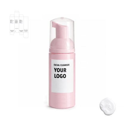 face cleanser for private label, travel size with pink packaging from a skincare manufacturer. 