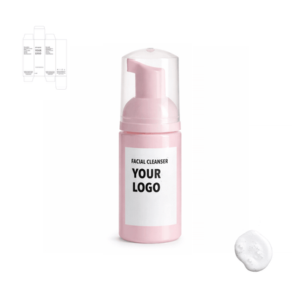 face cleanser for private label, travel size with pink packaging from a skincare manufacturer. 