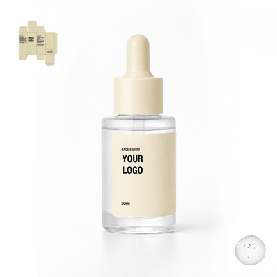 Private label face serum with yellow packaging. Skincare manufacturer with low MOQ.