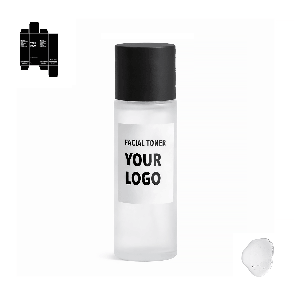 facial toner for private label with black packaging from a skincare manufacturer. 