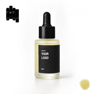 Private label hair oil with black packaging. Hair products manufacturer.