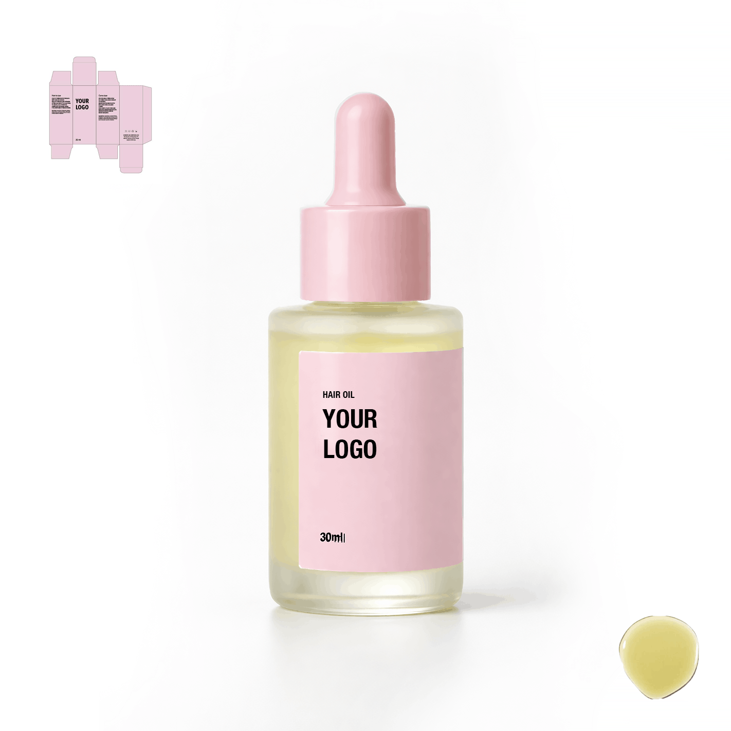 Private label hair oil with pink packaging. Hair products manufacturer.