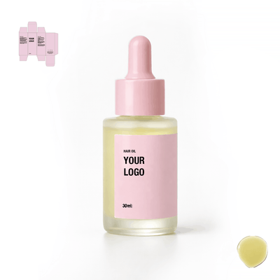 Private label hair oil with pink packaging. Hair products manufacturer.