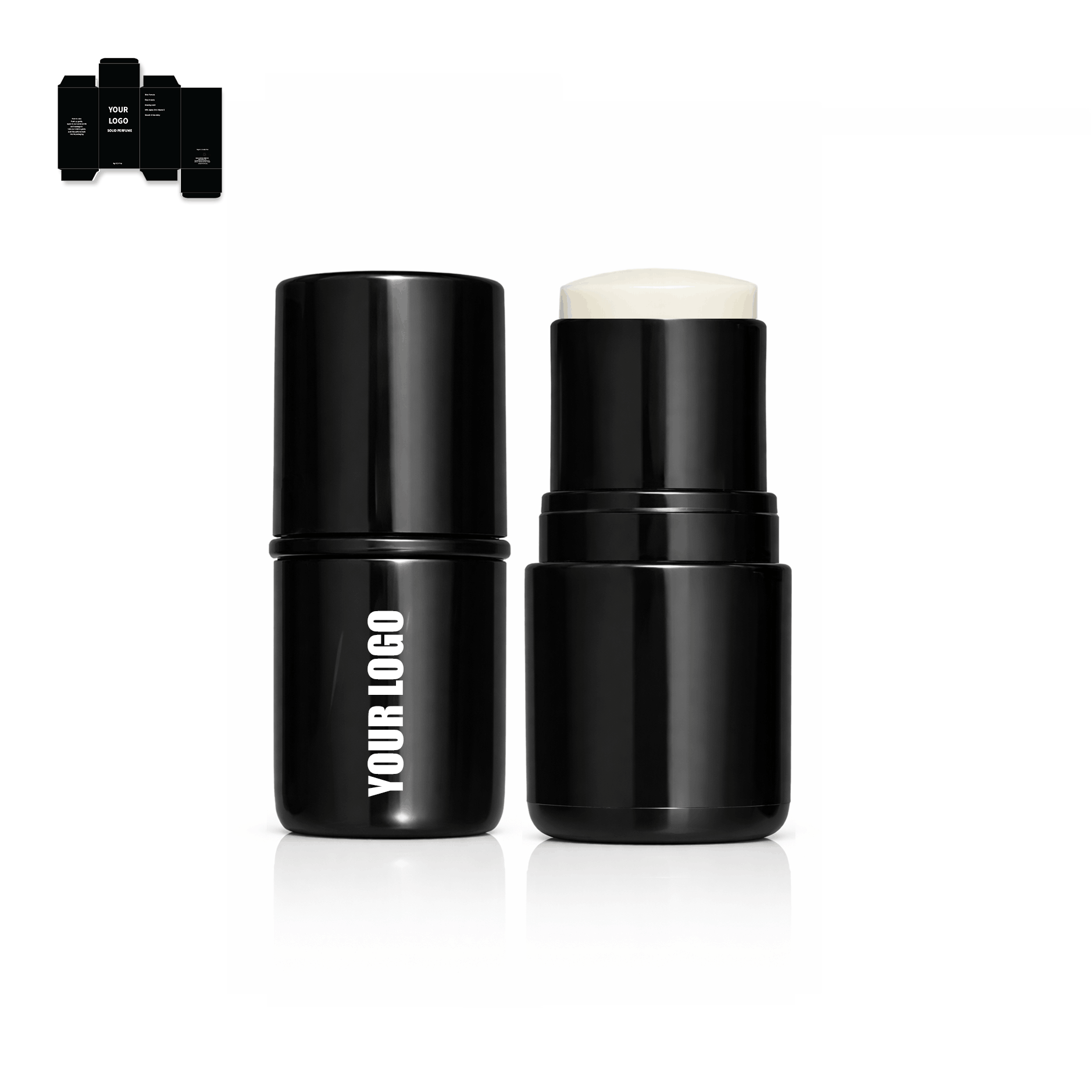 private label solid perfume stick with black packaging. Perfumes supplier and manufacturer. 